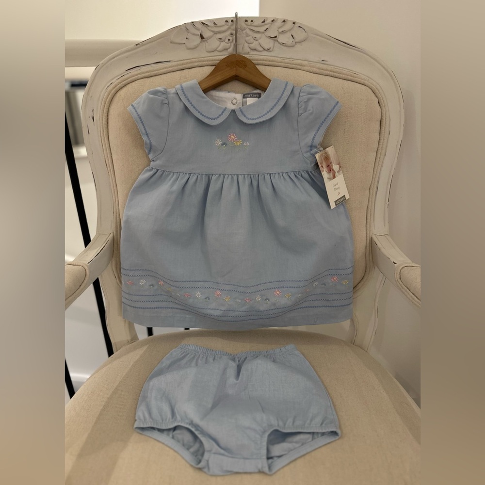 🦢 24 Mth VINTAGE Linen & Cotton Embroidered “Sweet Daisy” Baby Dress NWT